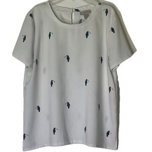 LOFT Ann Taylor Toucan Print Top Women M Tropical Keyhole Back Blouse